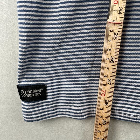 WeSC Shirt Mens X-Large Blue White Striped Doug Pocket Crewneck Tee Short Sleeve - Picture 6 of 8